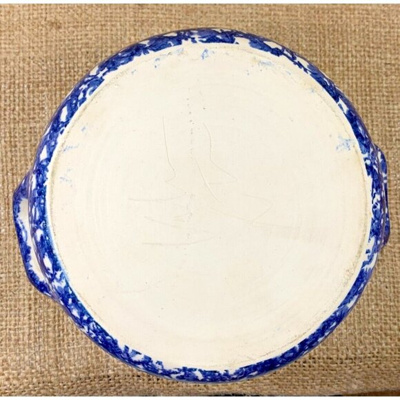 Blue Pottery Serving Bowl with Handles Sponge Painted 5" Diameter Signed - Picture 4 of 9